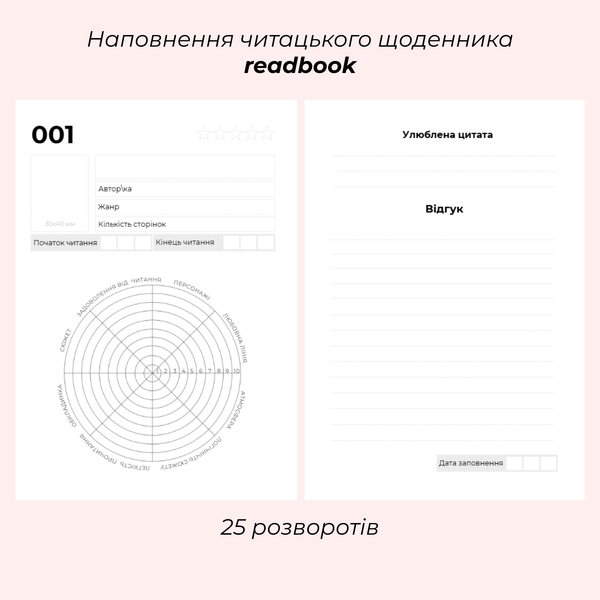 Читацький щоденник рожева палітурка фото