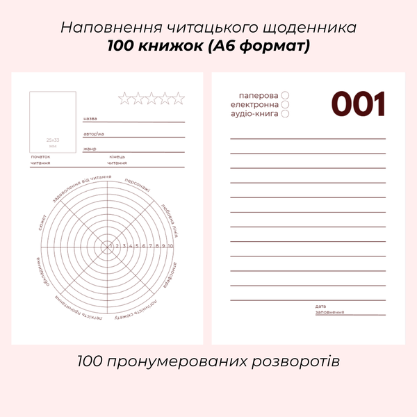 Читацький щоденник "100 книжок" бордова палітурка фото