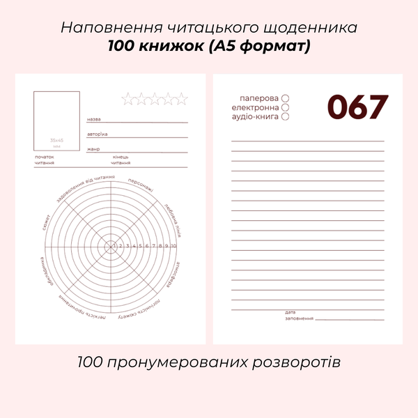 Читацький щоденник "100 книжок" Бургунді А5 фото