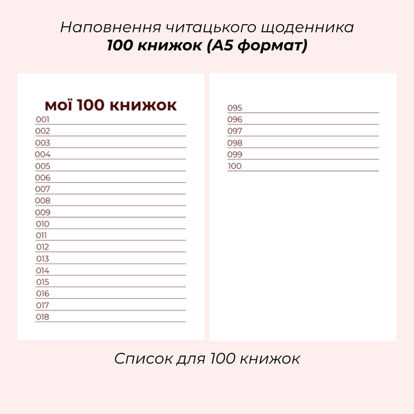 Читацький щоденник "100 книжок" Бургунді А5 фото